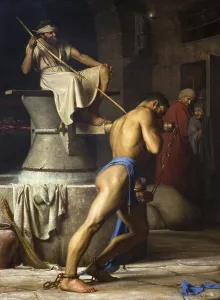 Christian Scripture Illustration Drucke: Simson, Samson as a Forced Labourer with the Philistines
