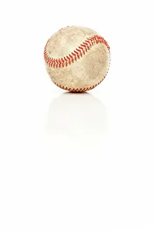 Baseball Equipment Drucke: Single Baseball Isolated on White Reflective Background