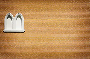 Deserted Brick Building Europe Drucke: Single bricked-up window in the brick wall Daugavpils
