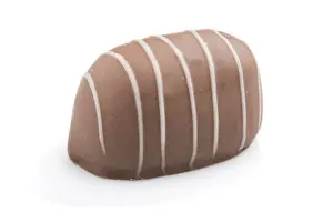 Close Up Chocolate Drucke: Single chocolate candy isolated on white background