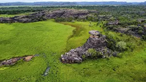 Protected Area Conservation Sanctuary Drucke: Single rock rises above a large