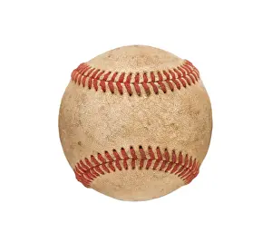 White Background Baseball Drucke: Single slightly worn baseball isolated on white background