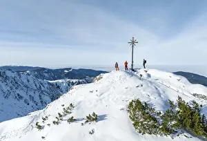 Young Ski Mountaineer Drucke: Ski tourer on the summit of the Aiplspitz
