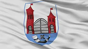 Drucke von Skidal City Flag, Land Belarus, Nahansicht, 3D-Renderng Weißrussland Drucke: Skidal-Stadtflagge, Land Belarus