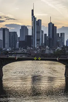 High Rise Office Building Germany Drucke: Skyline and banking district at sunset