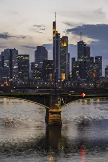 High Rise Office Building Germany Drucke: Skyline and banking district at sunset