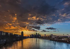 European Cityscape At Dusk Drucke: Skyline with cloudy sky at sunset