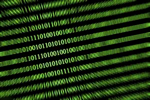 Black Background Art Drucke: Slanted green binary code on a black background