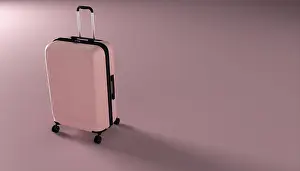 Deserted Airport Scene Drucke: A sleek 3D render of a pink suitcase viewed from the side
