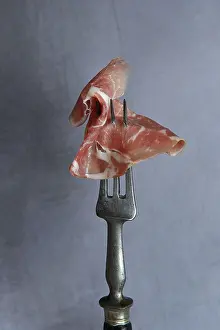Coppa Ham Drucke: A slice of coppa on fork, Germany