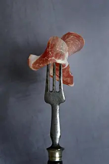 Coppa Ham Drucke: A slice of coppa on fork, Germany