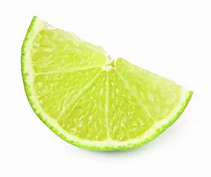 White Background Fruit Drucke: Slice of fresh lime over white background