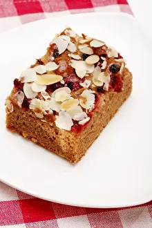 Cranberry Dessert Drucke: Slice of nut cake with almonds and cranberries