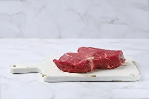 Beef Meat Photography Drucke: Slice of raw top side beef steak