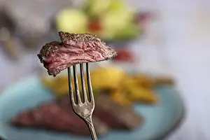 Empty Plate Steak Drucke: Slice of steak on a fork
