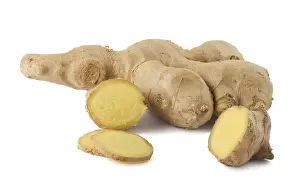 Bright White Background Photos Drucke: Whole and sliced ginger root isolated on white background