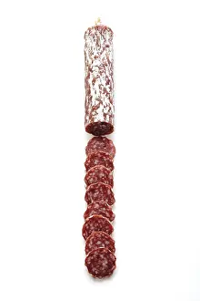 High Angle View Photos Drucke: Sliced salami