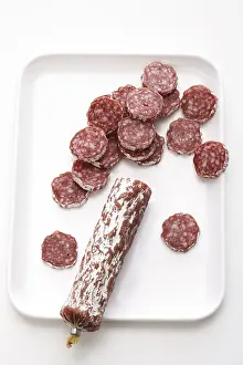 High Angle Studio Shot Drucke: Sliced salami