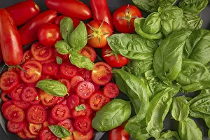 Fresh Basil Drucke: Sliced and whole tomatoes with fresh basil