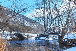 Austria Winter Landscape Drucke: Small bridge over stream, Winter