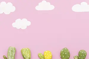 High Quality Photo Drucke: Small cactuses with paper clouds table