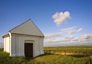 Deserted Church Architecture Drucke: Small chapel in front of vineyards