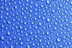 Clear Water Reflections Drucke: Many small water drops on a blue surface