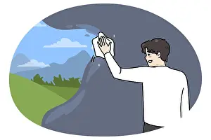 Healthcare System Representation Drucke: Smiling man clearing view with rag