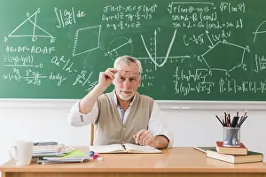 Food Photography Education Drucke: Smiling old professor maths classroom