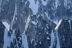 Aerial View Of Alaska Range Drucke: Snow and ice, epic mountains with steep cliffs