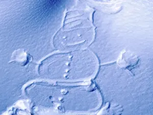 Daytime Winter Scene Drucke: Snowman marked out in the snow