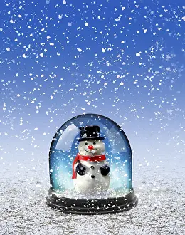 Deserted Snowy Landscape Photo Drucke: Snowman in snowglobe
