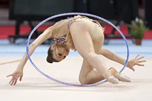 Rhythmic Gymnastics World Cup Drucke: Sofia, Bulgaria - 1 April, 2018: Evita Griskenas USA performs with hoop during Rhythmic Gymnastics World Cup Sofia 2018