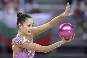 Sofia Bulgaria 2018 Drucke: Sofia, Bulgaria - 1 April, 2018: Kaho Minagawa Japan performs with ball during Rhythmic Gymnastics World Cup Sofia 2018