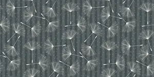 Seamless Decorative Background Drucke: Soft gray background pattern with dandelion seeds