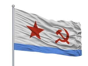 Isolated White Background Flag Drucke: Soviet Union Naval Ensign Flag On Flagpole