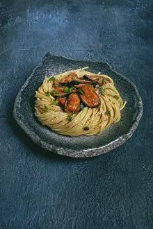 Seafood Pasta Dish Drucke: Spaghetti with mussels, without shell