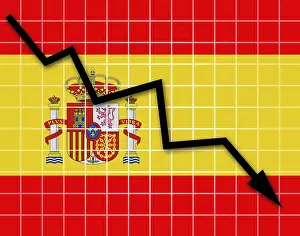 Empty National Flag Drucke: The Spanish flag and arrow graph going down
