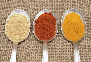 Ginger Powder Drucke: Spices on an old spoon, ginger