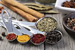 Orange Colored Spices Drucke: spices set isolated on a table