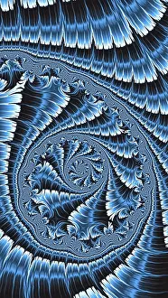 Blue Fractal Art Drucke: Spiral ornament - abstract computer-generated image