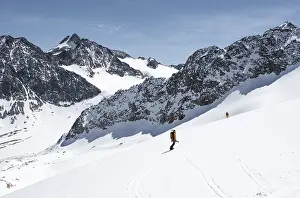 Austrian Winter Tourism Destination Drucke: Splitboarders on the descent, mountains in winter