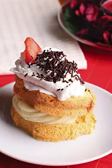 Whipped Cream Desserts Drucke: Sponge cake with custard and whipped cream