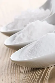 Bright Background Food Photography Drucke: Three spoons with different salt, poland