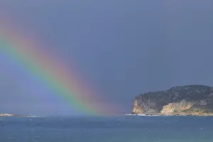 Rocky Coastline Greece Drucke: Spring in Crete, sea, cliffs, rainbow
