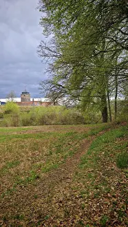 Frankenwald Nature Park Drucke: Spring landscape with trees and meadow