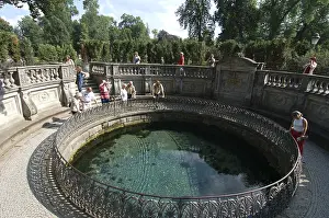Danube River Source Drucke: Spring, source of th. Danube, Donaueschingen
