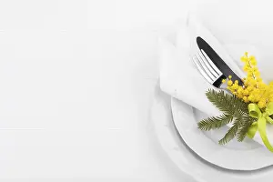 Empty Table Setting Ideas Drucke: Spring table setting with mimosa easter holidays dinner