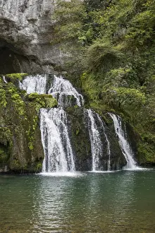 Deserted Waterfall In Europe Drucke: Spring and waterfall, Source du Lison