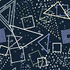 Fashionable Graphic Design Drucke: Squares and triangles hand drawn vector seamless pattern in blues tones
